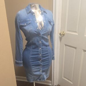 Guess Blue Denim Shirt Dress with Red Label